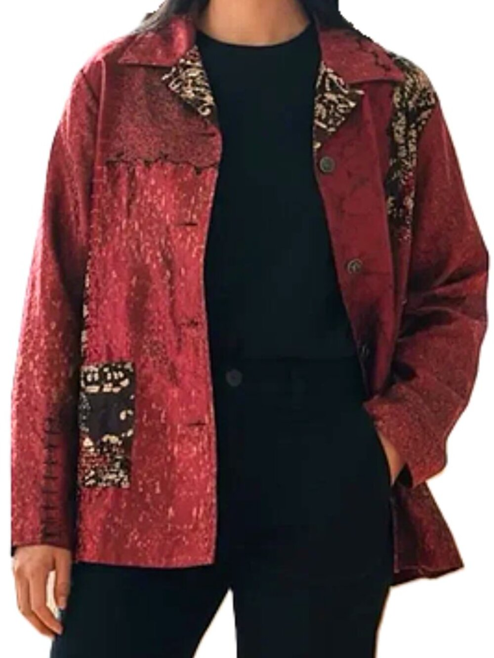 Chico's silk blend Patchwork lined embroidered jacket size 2